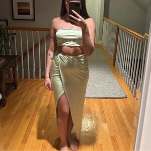 Forever 21 Light Mint Satin Two-Piece Set